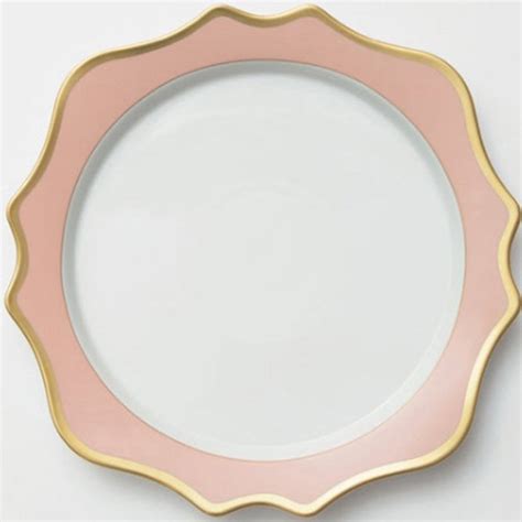 Ceramic Lotus Scalloped Rimmed Charger Plates Pink Gold Event Decor