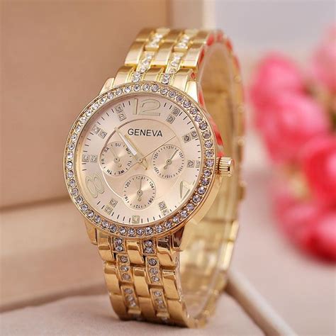 New Mens Geneva Watches Round Gold Stainless Steel Fashion Geneva Wristwatch For Men Women