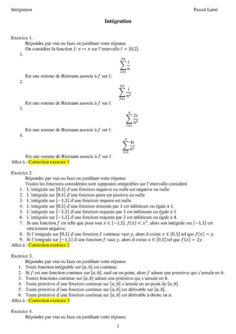 Exercices corriges integration Intégration Exercice 1 Répondre par