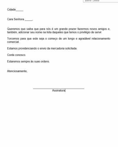 Modelo De Carta De Agradecimento E Boas Vindas A Novo Cliente Aviso