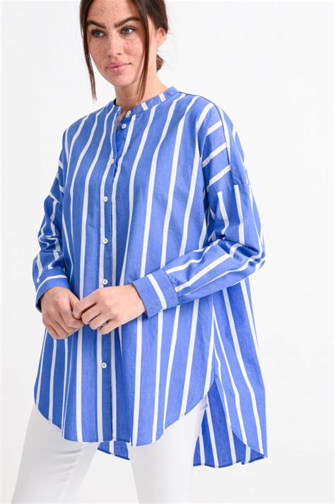 La Camicia Gestreifte Bluse Mit Stehkragen In Blau Wei Gruener At