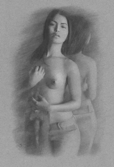 Nude Female Model Original Drawing Charcoal Fine Art Naked Woman Lady