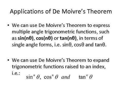 Complex Numbers De Moivre s Theorem Applications of De