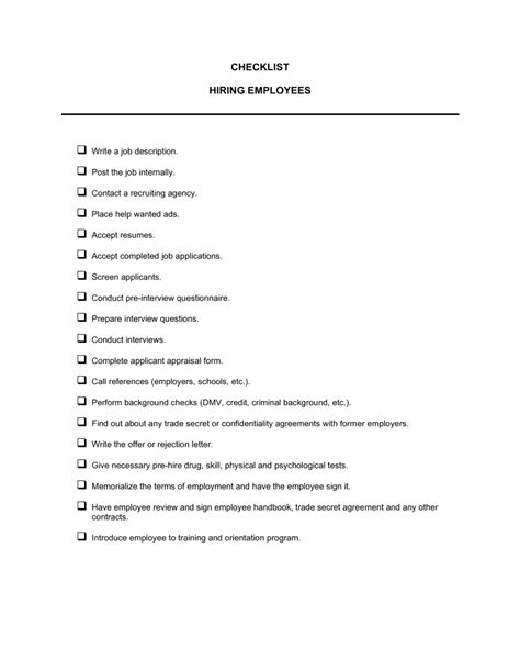 Hiring Process Checklist Template