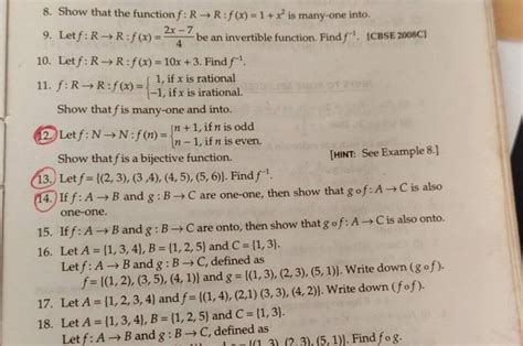 8 Show That The Function F R→r F X 1 X2 Is Many One Into 9 Let F R→r