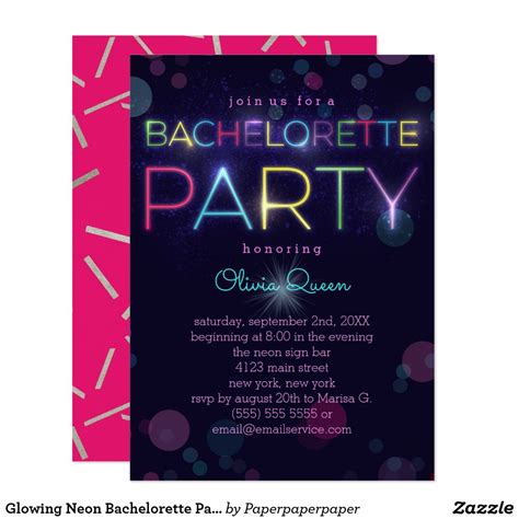 Glowing Neon Bachelorette Party Invitation Bachelorette Party