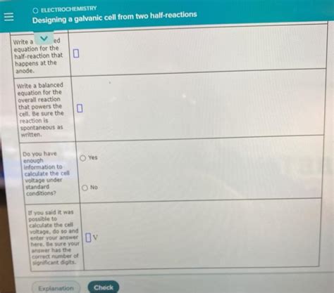 Solved O Electrochemistry Designing A Galvanic Cell From Chegg