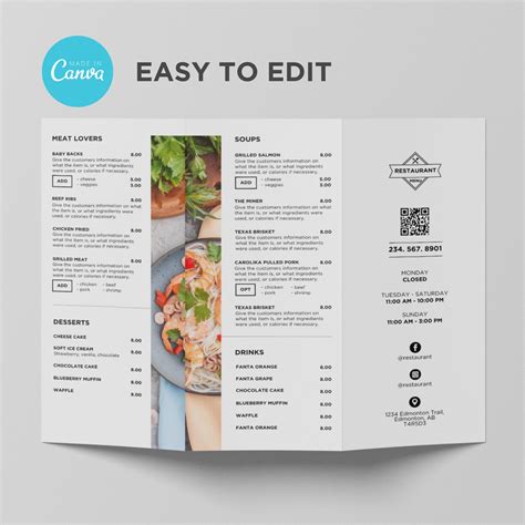 Trifold Takeout to Go Brochure Menu Template for Restaurant Pizza