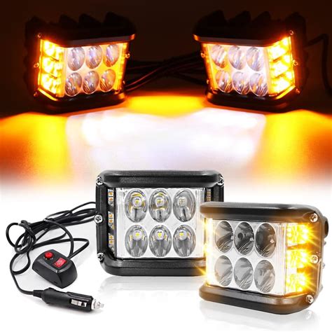 FOXCID 4 Inch LED Pod Lights With Yellow Amber Side Shooter Dual Color