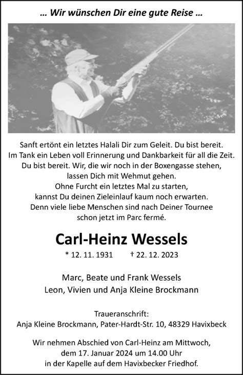 Traueranzeigen Von Carl Heinz Wessels Trauer Ms