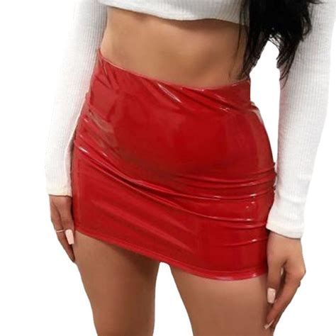 Women High Waist Pvc Leather Skirt Shiny Wet Look Pencil Bodycon Club