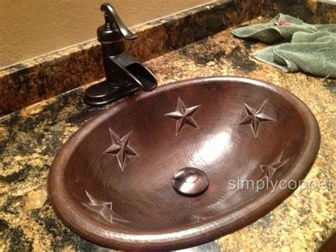 19 Oval TEXAS STARS Design Copper Bath Sink Vanity Sinks