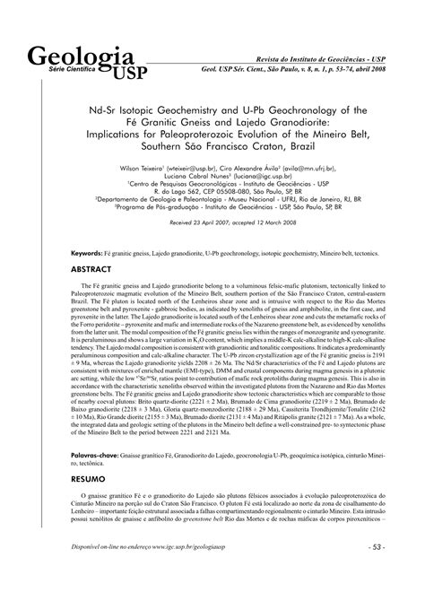 Geologia Revista Do Instituto De Geociências USP Série Científica USP