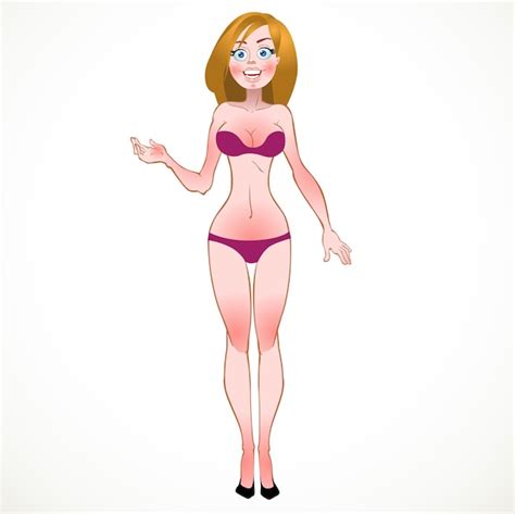 Fille Blonde Nue En Sous vêtements De Couleur Rouge Vin Vecteur Premium