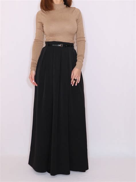 Black Wool Skirt Women Long Skirt High Waisted Maxi Skirt With Etsy