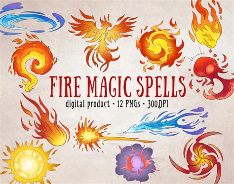 Fire Magic Clipart Set Fantasy Magic Spells Fire Clipart Magic Fire