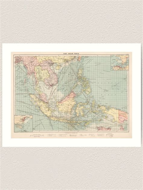 Vintage Map Of Indonesia And The Philippine Ports 1905 Art Print