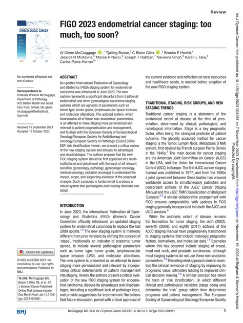 Pdf Figo 2023 Endometrial Cancer Staging Too Much Too Soon