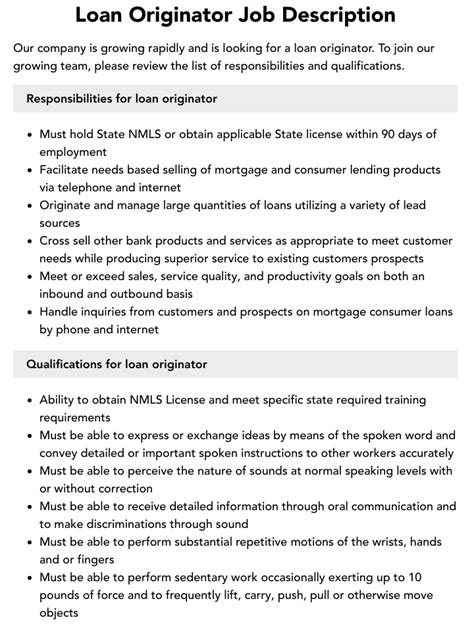 Loan Originator Job Description Velvet Jobs