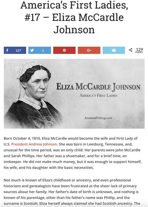 Eliza Mccardle Johnson Americas First Ladies 17 First Lady Lady