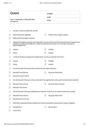 Tema 1 Introduccion A La Educacion Fisica TEST Pdf