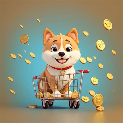 Premium Photo Cute Shiba Inu Dog Pushing Cart Gold Coin Cartoon