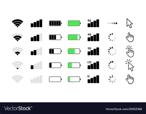 Mobile Phone System Icons Wifi Signal Strength Vector Image