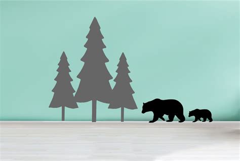 Large Pine Trees And Bears Wall Mural Vinyl Decalsticker Etsy