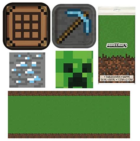 Unique Minecraft Lot De Décorations De Table De Fête Assiettes En Papier Sous Licence