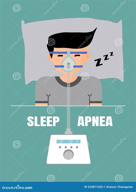 Man Sleep Apnea Using A CPAP Machine Vector Illustration ...