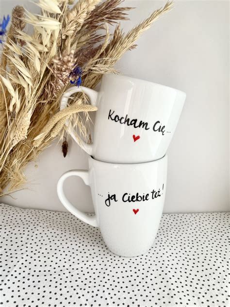 Zestaw kubków porcelanowych Kocham Cię ja Ciebie też Kika Handmade