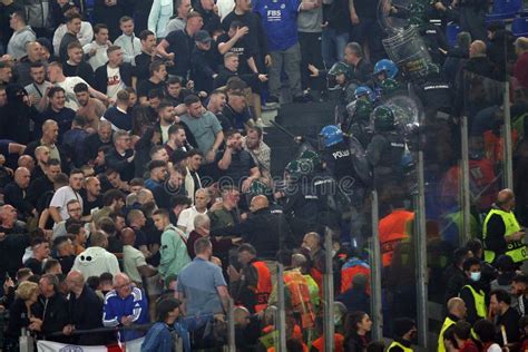 Leicester Fans Fight The Police In UEFA Europa Conference League Roma