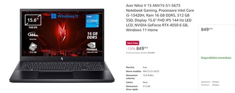 Amazon Black Friday Sconto Super Su Un Notebook Acer Con Rtx Serie