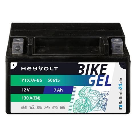 Heyvolt Bike Gel Motorradbatterie Ytx7a Bs 50615 12v 7ah Batterie24de