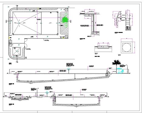 Pool plan, elevation and section layout file - Cadbull