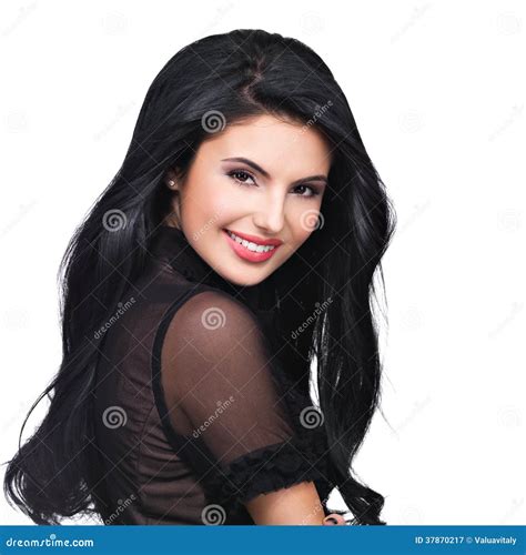 Portrait Of Young Smiling Woman With Long Brown Hair Stock Image