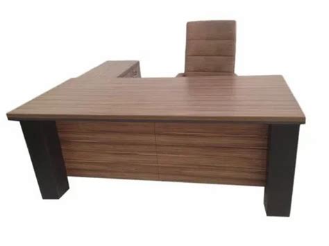 L Shape Wooden Executive Table With Storage Brown And Black At Rs