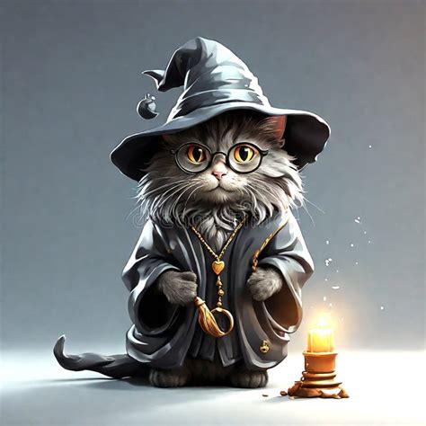 Cartoon Cat with a Wizard S Hat, Dressed in a Wizard S Outfit ...