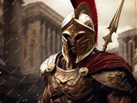 Spartan Warrior in Golden Armor with Red Cape | Premium AI-generated image