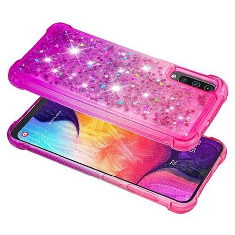 Rainbow Gradient Liquid Glitter Quicksand Sequins Phone Case For Samsung Galaxy A50 Pink