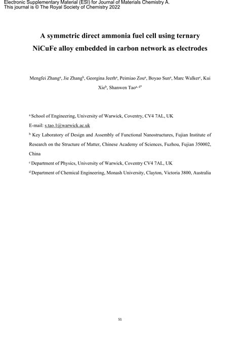 PDF A Symmetric Direct Ammonia Fuel Cell Using Ternary NiCuFe Alloy