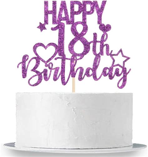 Innoru Purple Glitter Happy 18th Birthday Cake Topper For