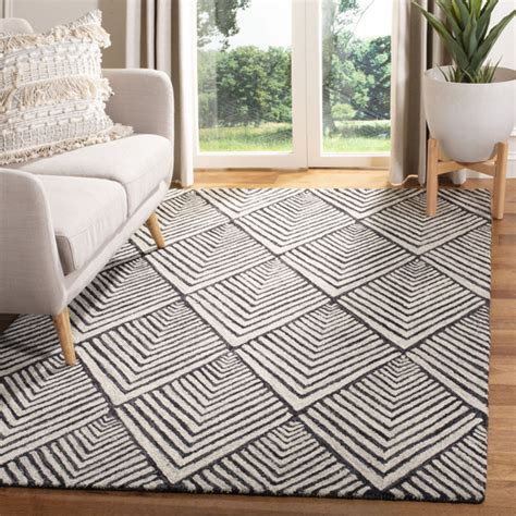 Wrought Studio Rossville Handmade Tufted Wool Charcoal Ivory Rug