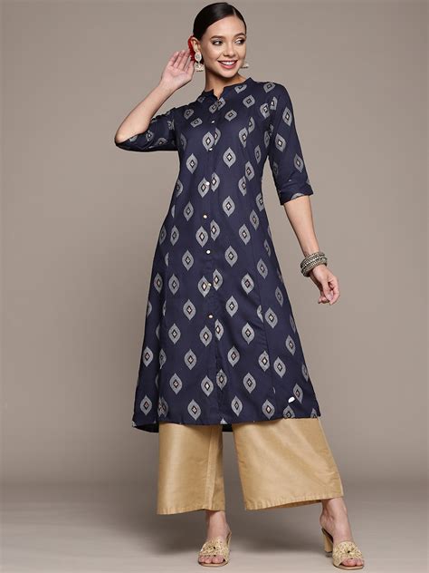 Buy Anubhutee Women Navy Blue Ethnic Motifs Printed Kurta Kurtas For