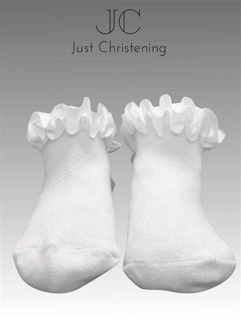 Baby white ankle socks with ruffle trim - Just Christening