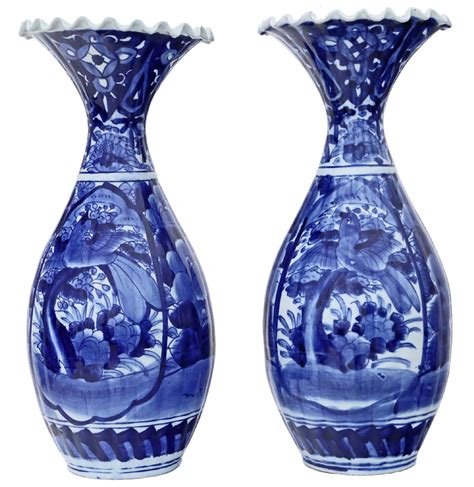 Large Pair Of Japanese Meiji Blue And White Vases