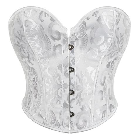 Chcnhac White Lace Corset Tops For Women Satin Boned Lace Corset Lingerie Vintage Floral Pleated