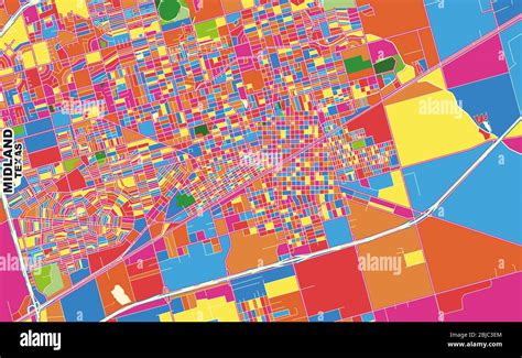 Colorful Vector Map Of Midland Texas USA Art Map Template For