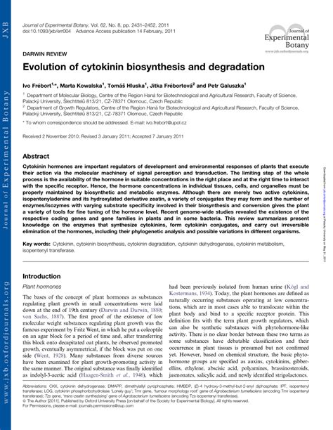 (PDF) Evolution of cytokinin biosynthesis and degradation