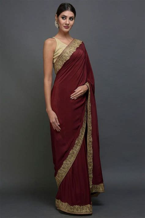 Maroon Kashmiri Tilla Pure Pashmina Shawl Saree Set Crepe Saree